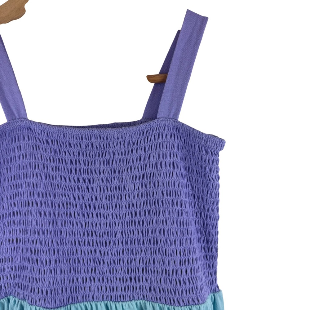 Disney The Little Mermaid Maxi Dress Girls XL 14 Purple Teal Tiered Ruffle Smock